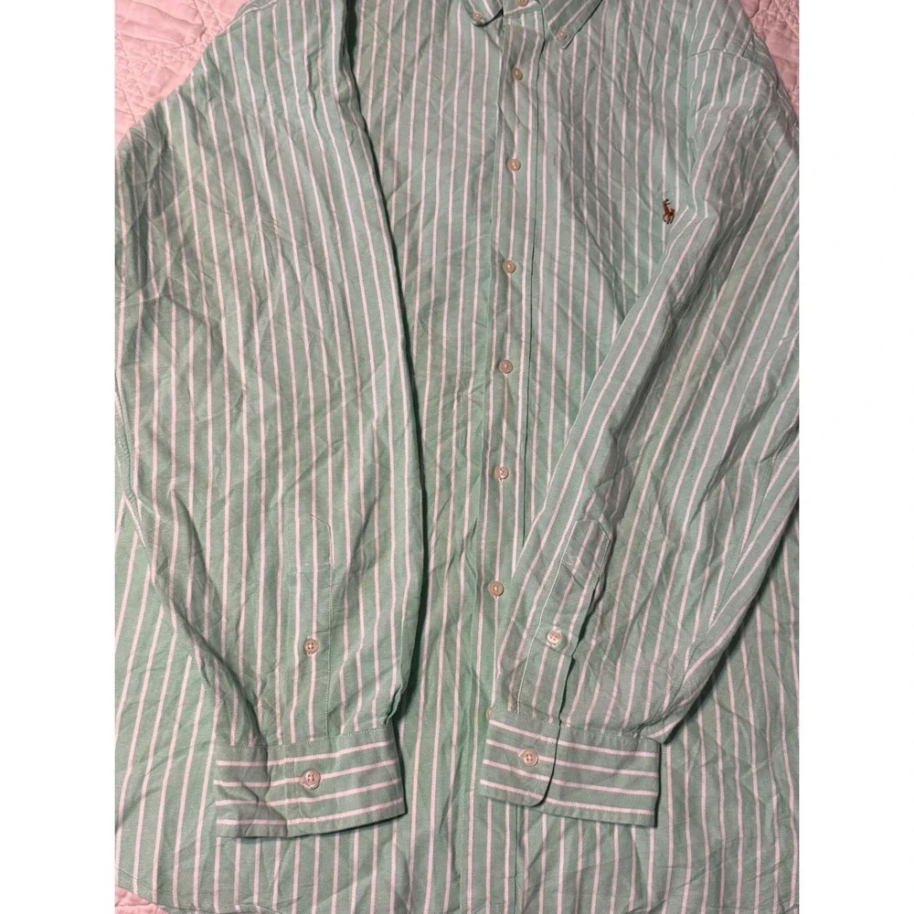 Polo Ralph Lauren Button Down Mens 3XB Mint Green White Striped Cotton Shirt